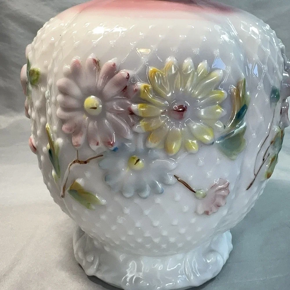 Antique Oil Lamp Base Consolidated Glass Florette Pink Blush Bulging Petal